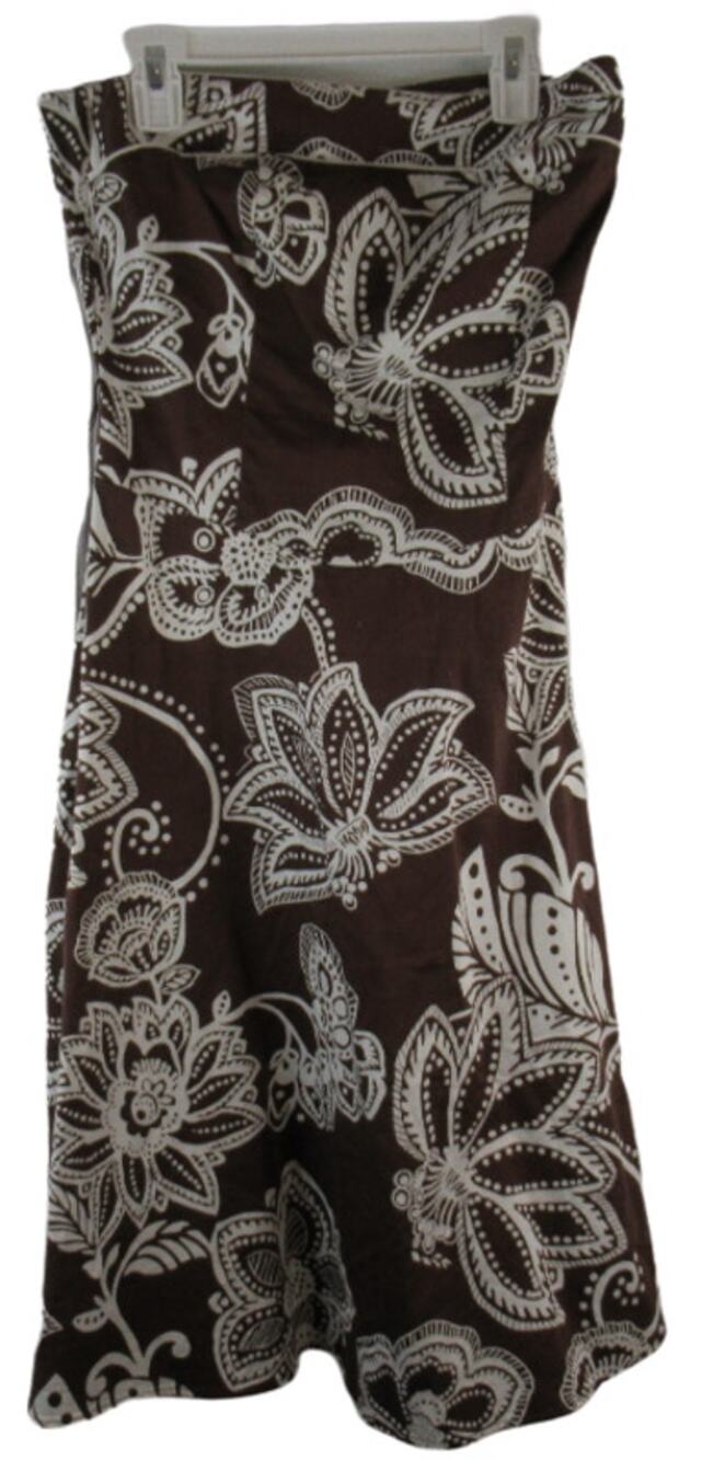 B. Smart brown and white sleeveless floral dress